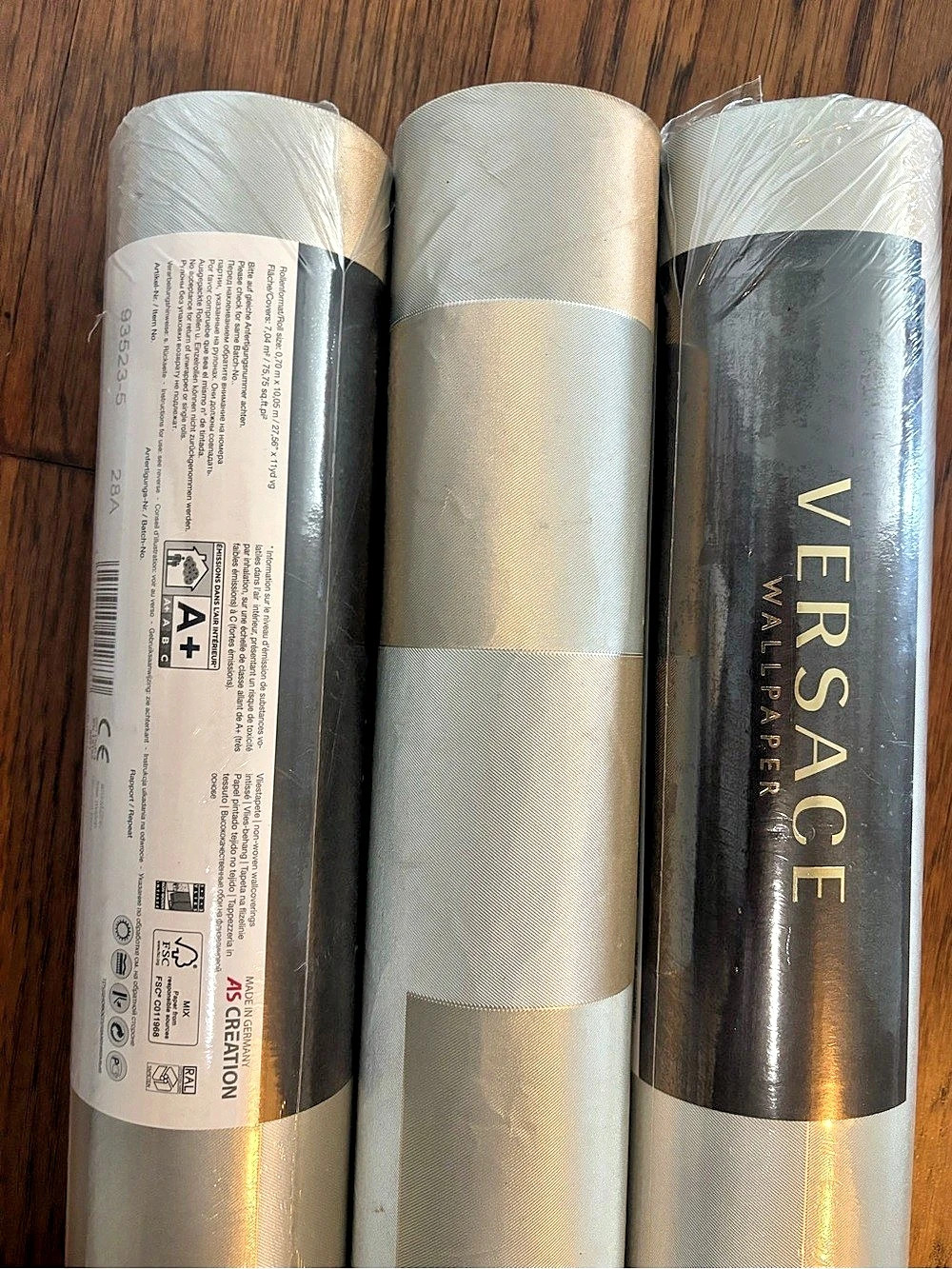 Versace Home Wallpaper Roll Geometric Silver & White